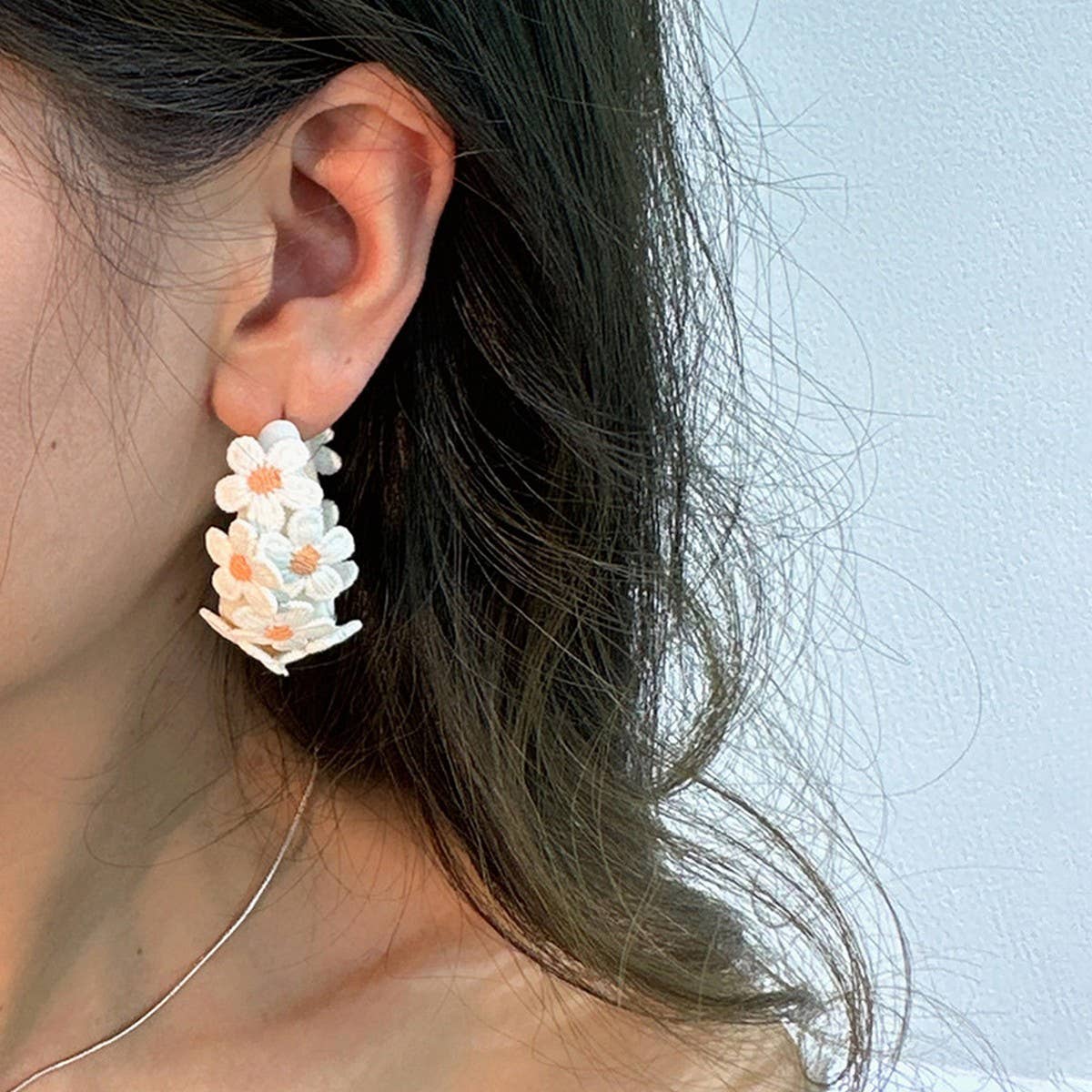 Summer Embroidered Flower Stud Earrings ??Handmade_CWMM6184