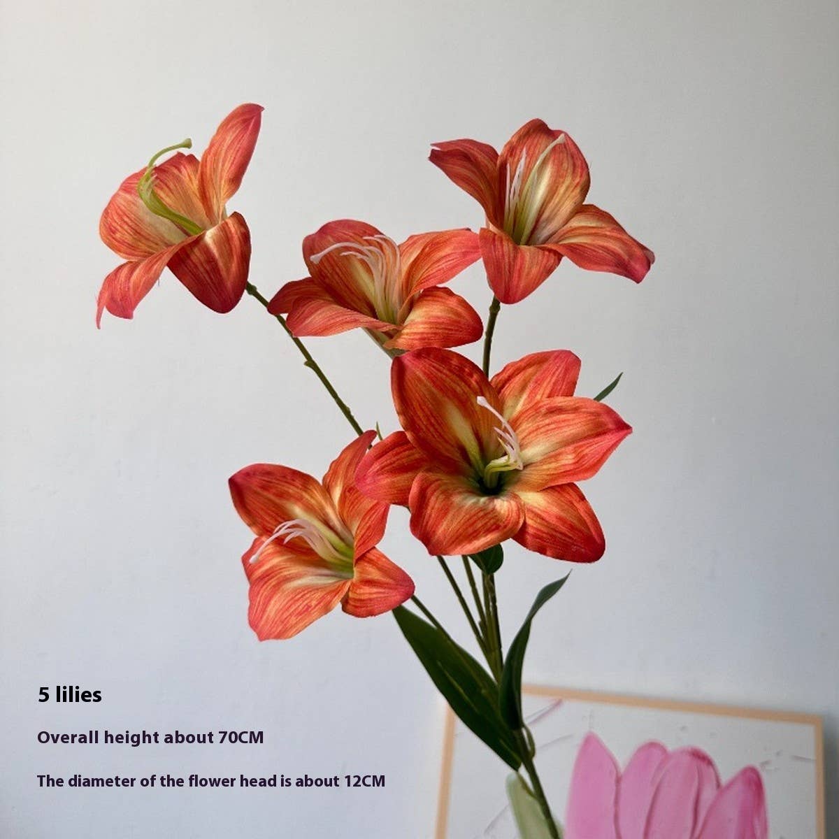 Artificial Amaryllis Lily Stem with 5 Blooms_CWMM6503