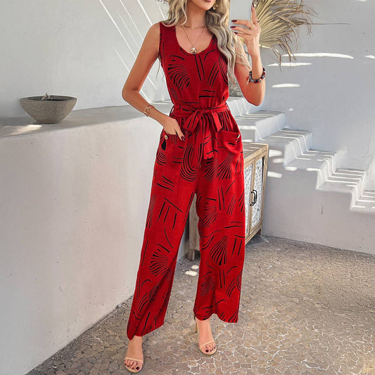 Rayon printed pants with high-waisted pockets