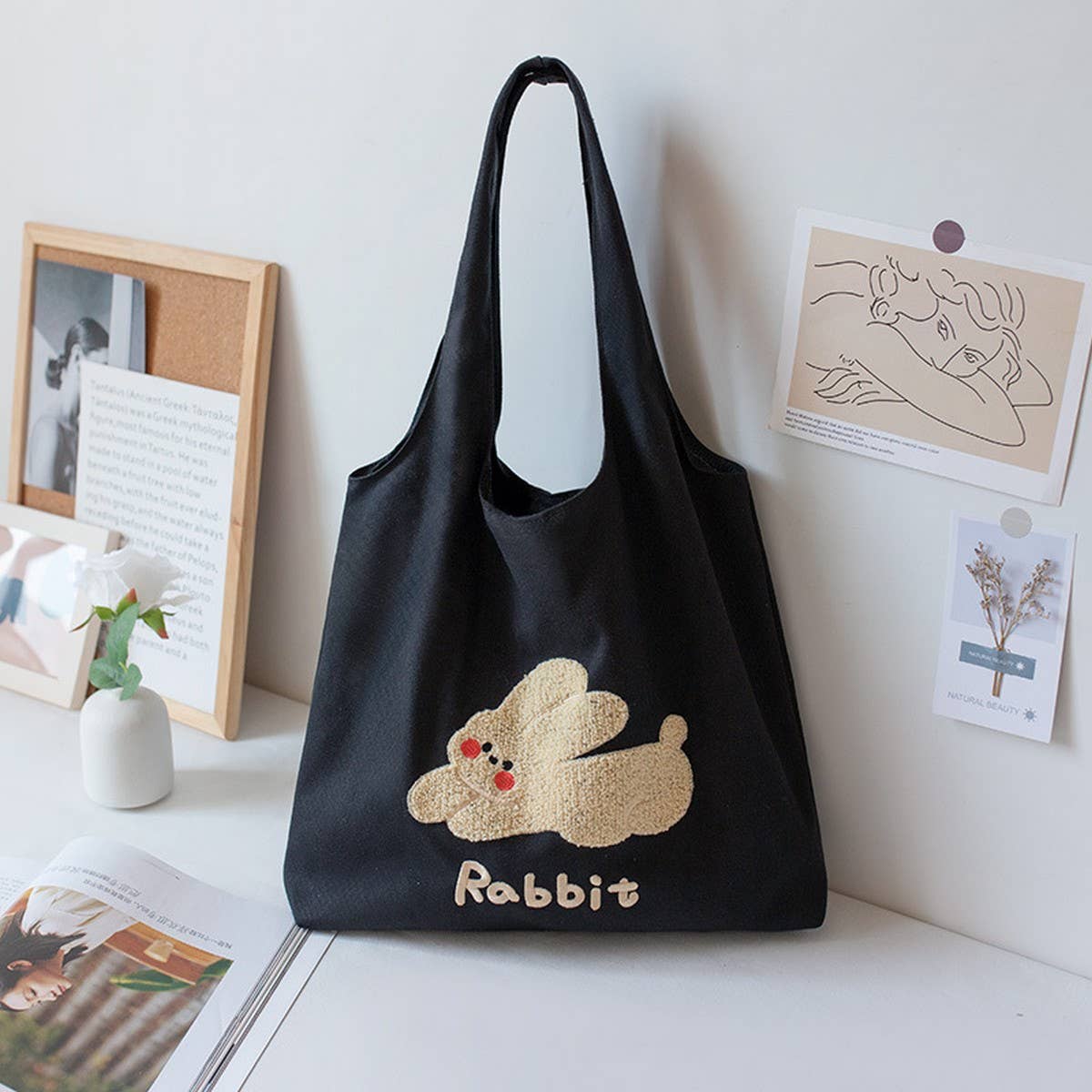 Towel Embroidered Canvas Tote for Girls, Large_CWAB5660