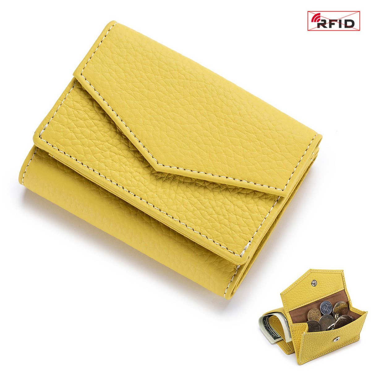 FASHION GENUINE LEATHER SHORT TRIFOLD MINI WALLET_CWAB3785