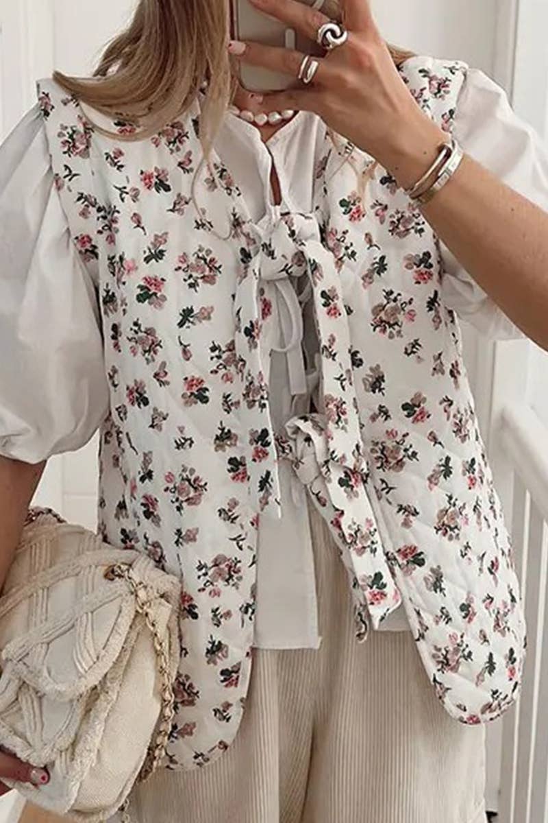 SHORT FLORAL PRINT STRAP VEST