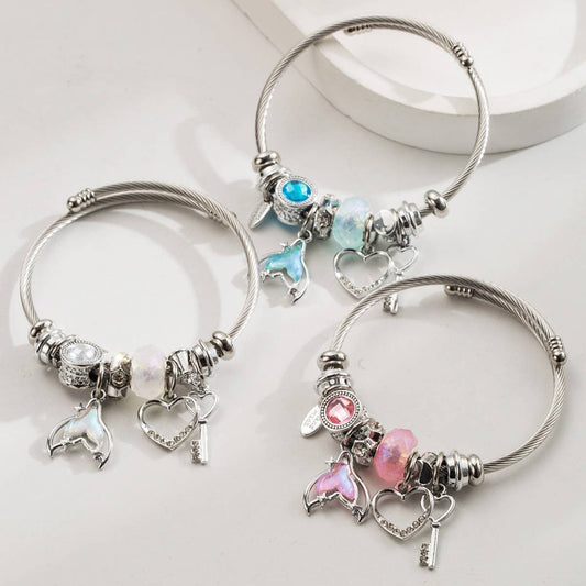 Trendy Stainless Steel Mermaid Tail Heart Bracelet