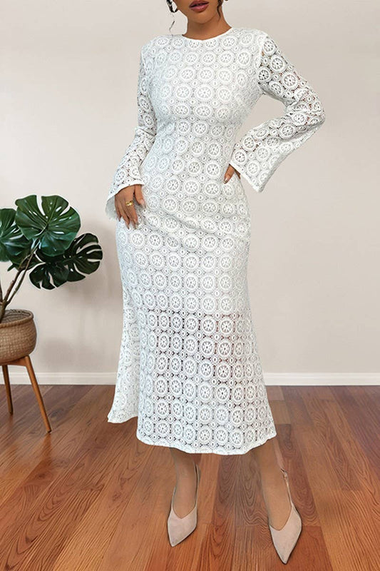 CWDMD6293_LACE FITTED LONG SLEEVE MERMAID DRESS