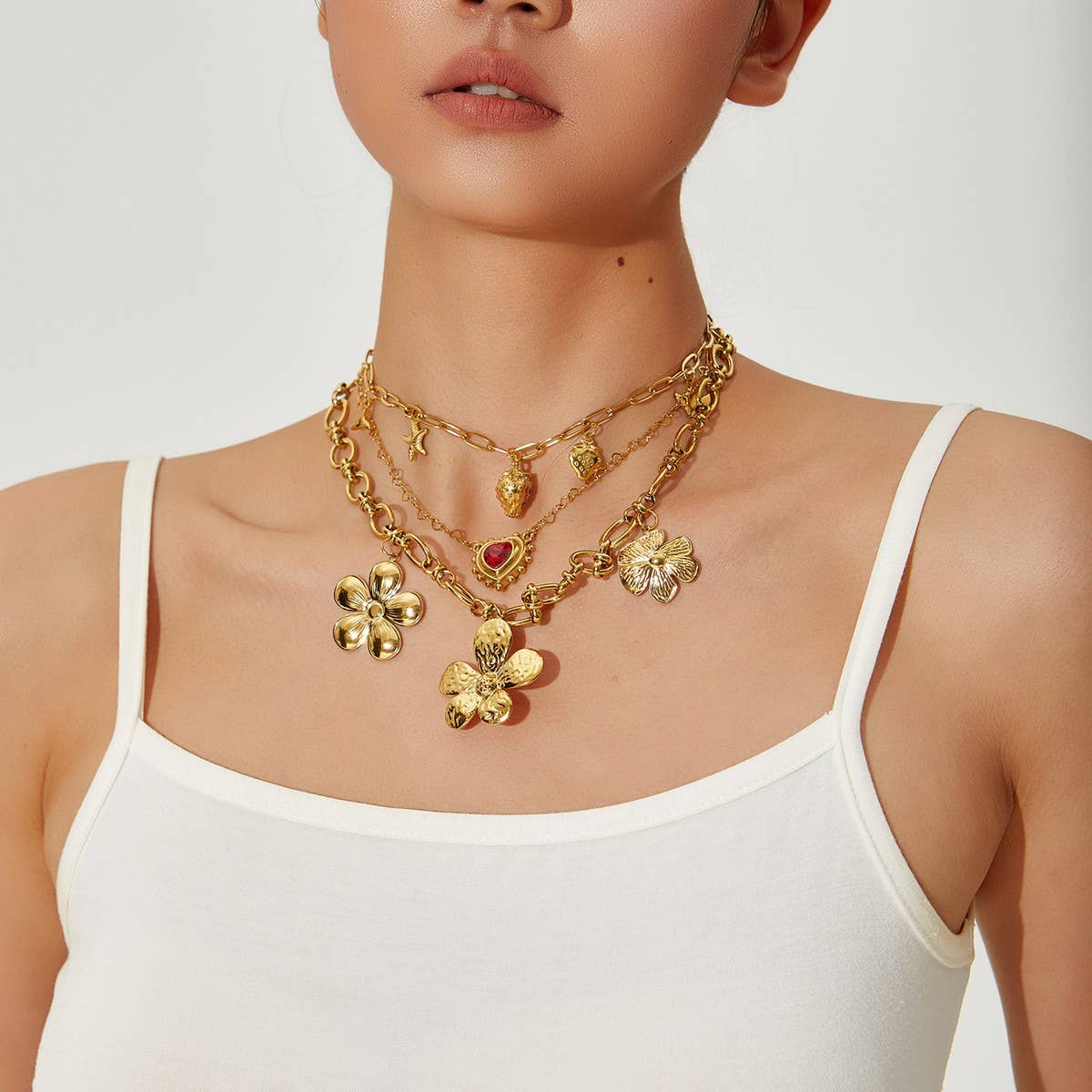 Original Steel Flower Necklace with Strawberry_CWMM8854