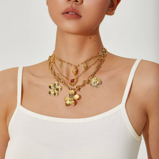 Original Steel Flower Necklace with Strawberry_CWMM8854