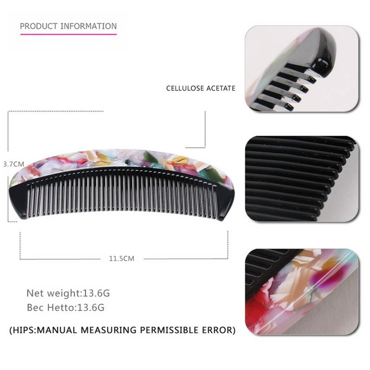 NOTANGLE HORN COMB ACETATE GRADIENT TOOTH HAIRCOMB_CWAHA4194