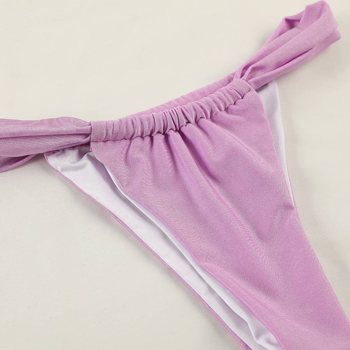 Solid Color Knotted Bikini - Sexy Backless Swimwear_CWMW0260