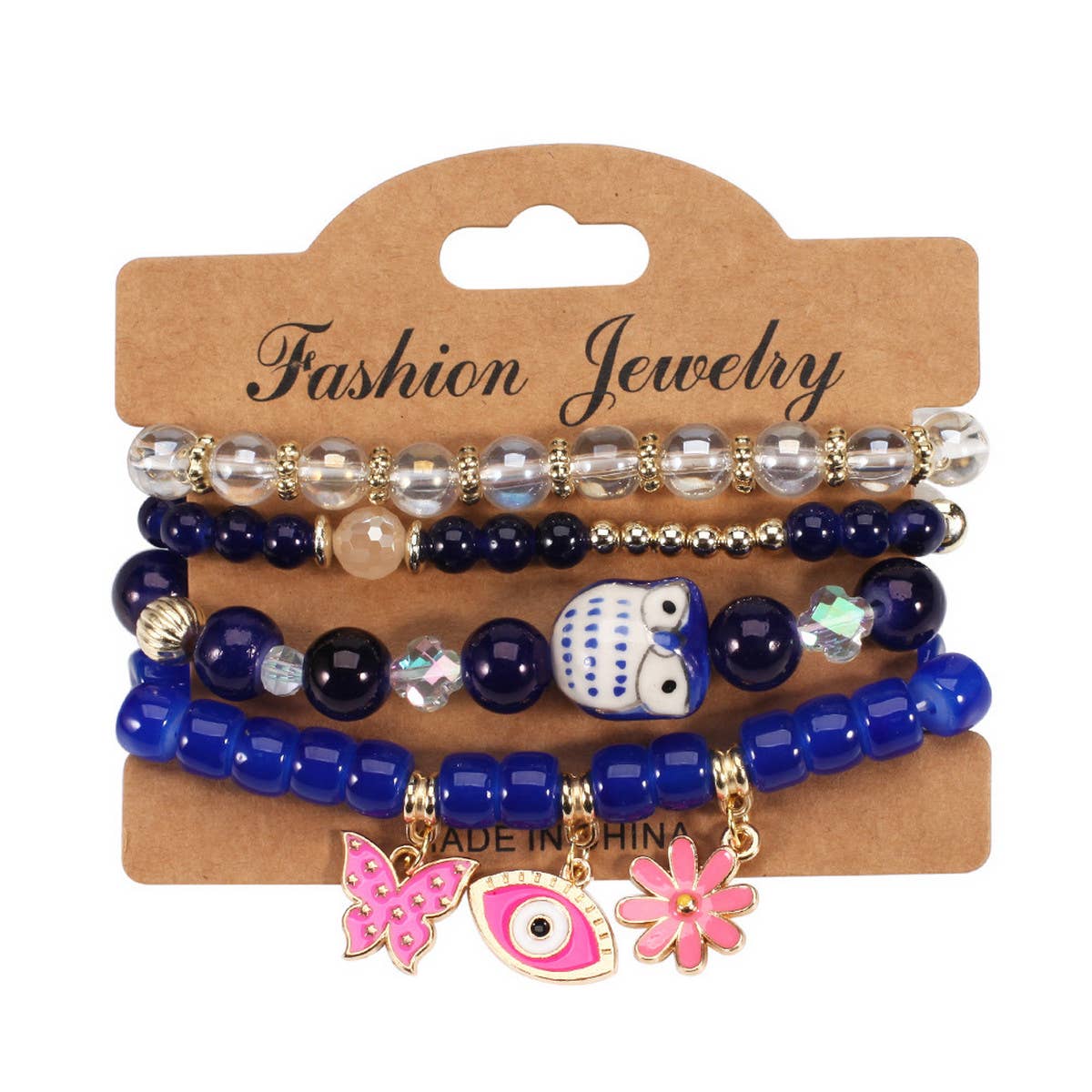 BUTTERFLY FLOWER EYE PENDANT BEADED BRACELET_CWAJE2223