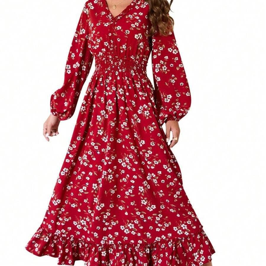 WOMEN'S BOHO LONG-SLEEVED PRINTED LONG DRESS