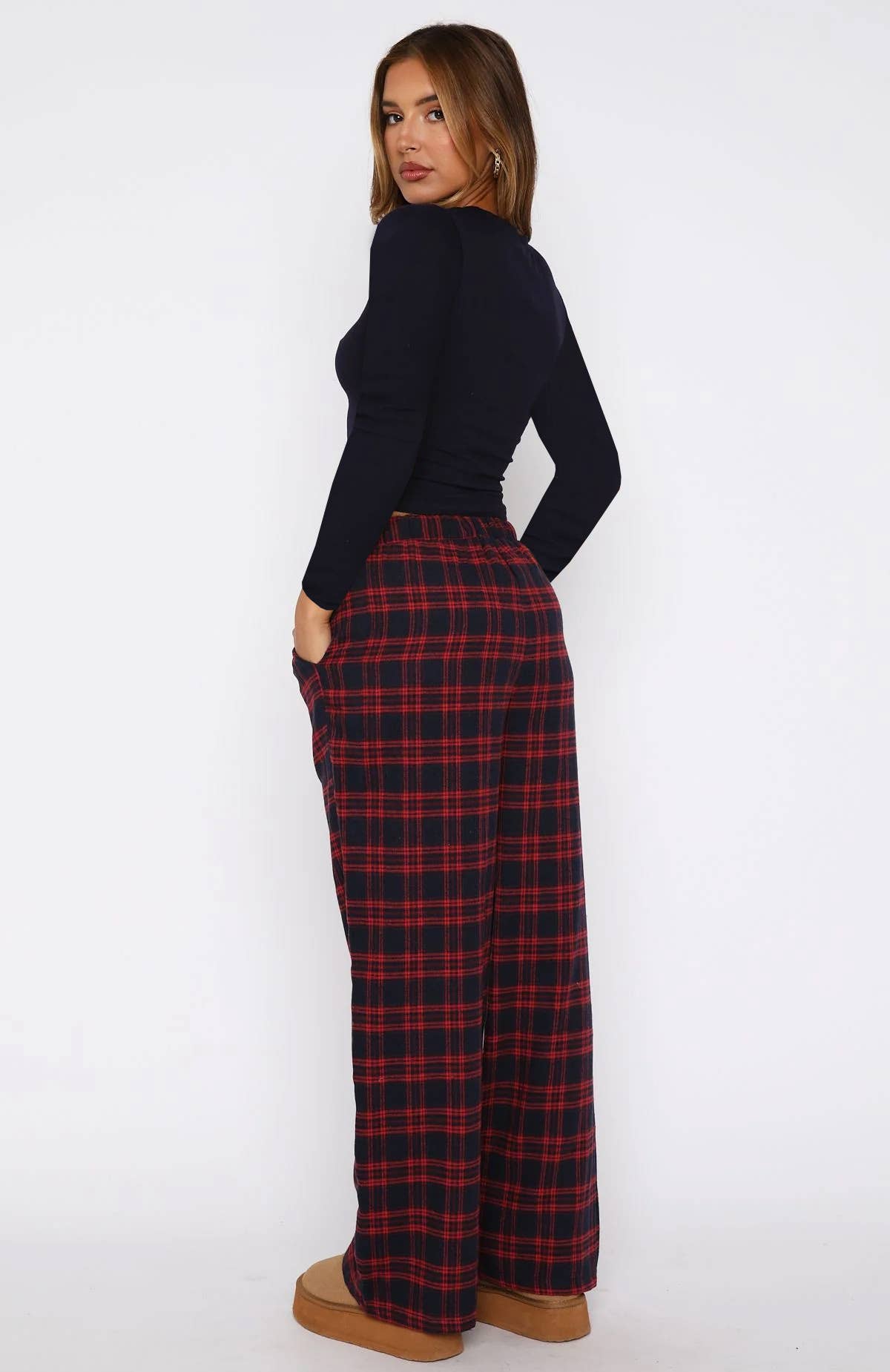Fashion drawstring checkered straight-leg pants