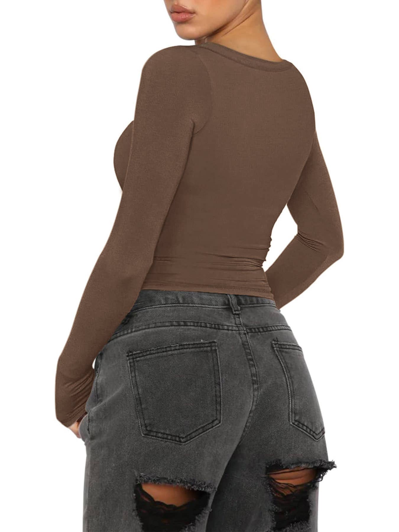 Button Casual Slimming Knitted Crop Top T-Shirt_Cwtbll4122