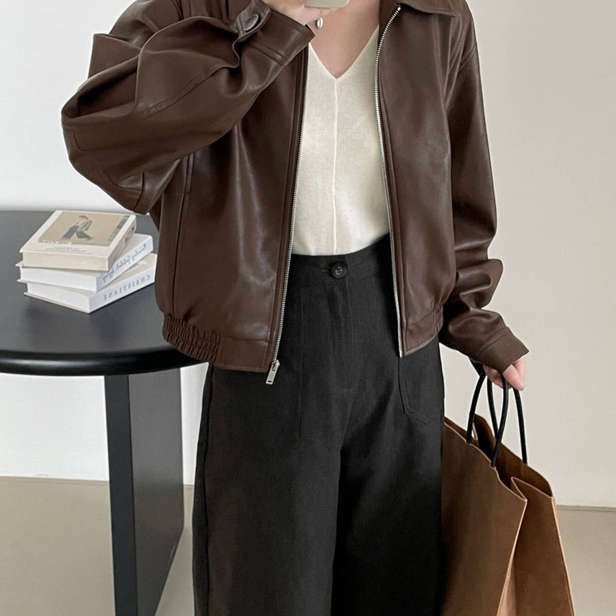 Vintage motorcycle zipper leather jacket