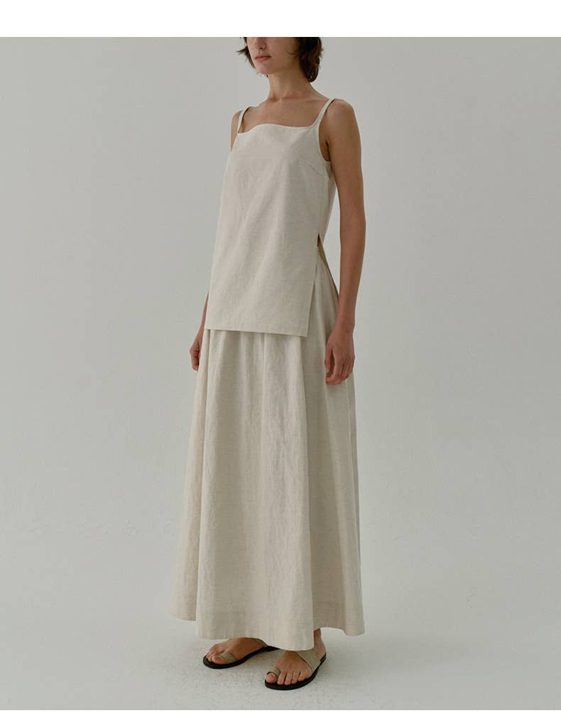 Vintage quality linen-cotton long skirt