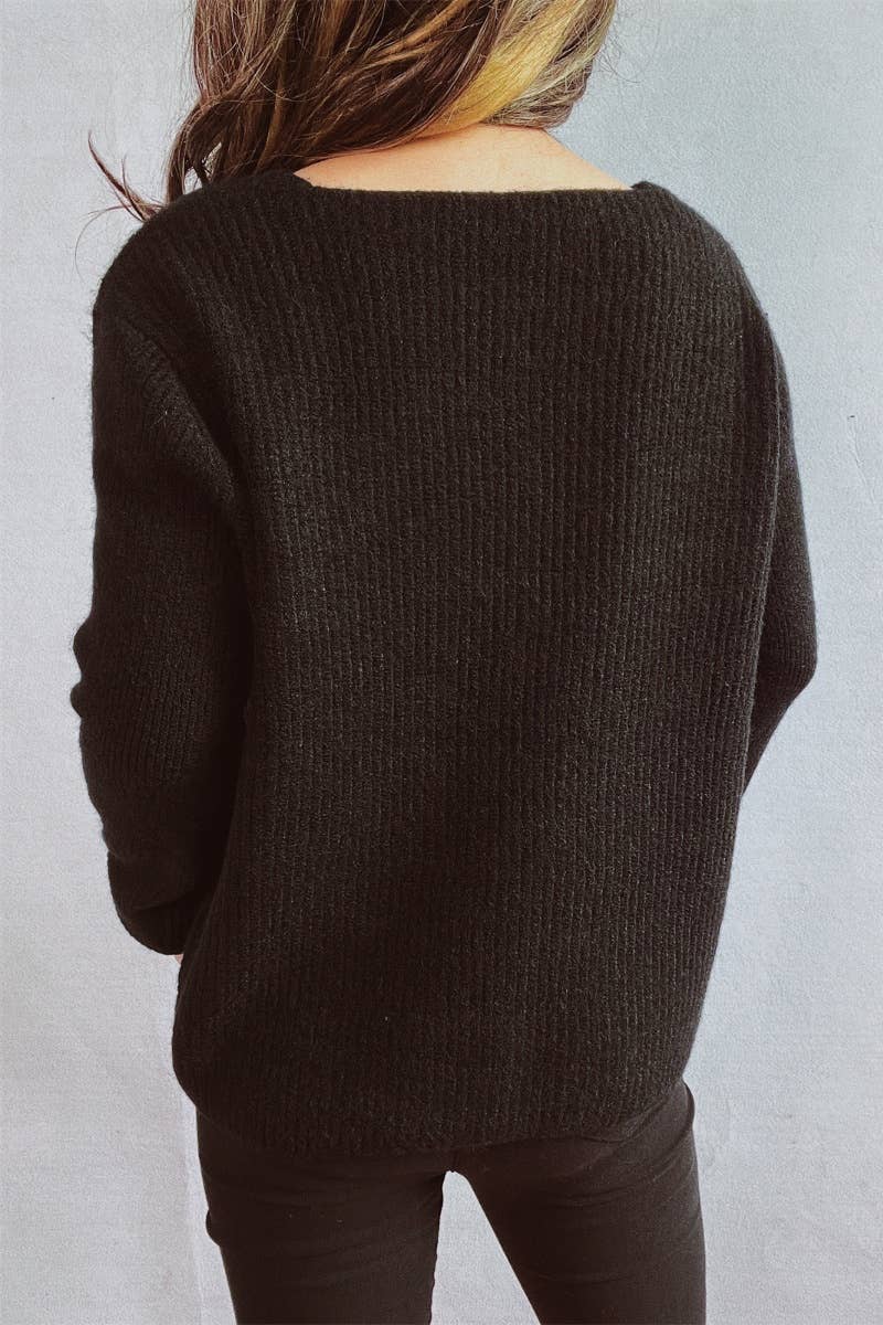 CWOCAL1145_V-NECK BUTTON-UP LONG SLEEVE CARDIGAN