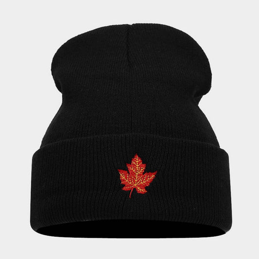 RED MAPLE LEAF EMBROIDERY KNITTED HAT HIP-HOP HAT_CWAH2083