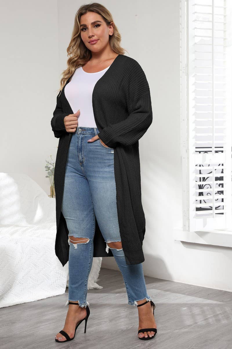CWOSWL1596_PLUS Size Casual Open Front Long Cardigan Sweater