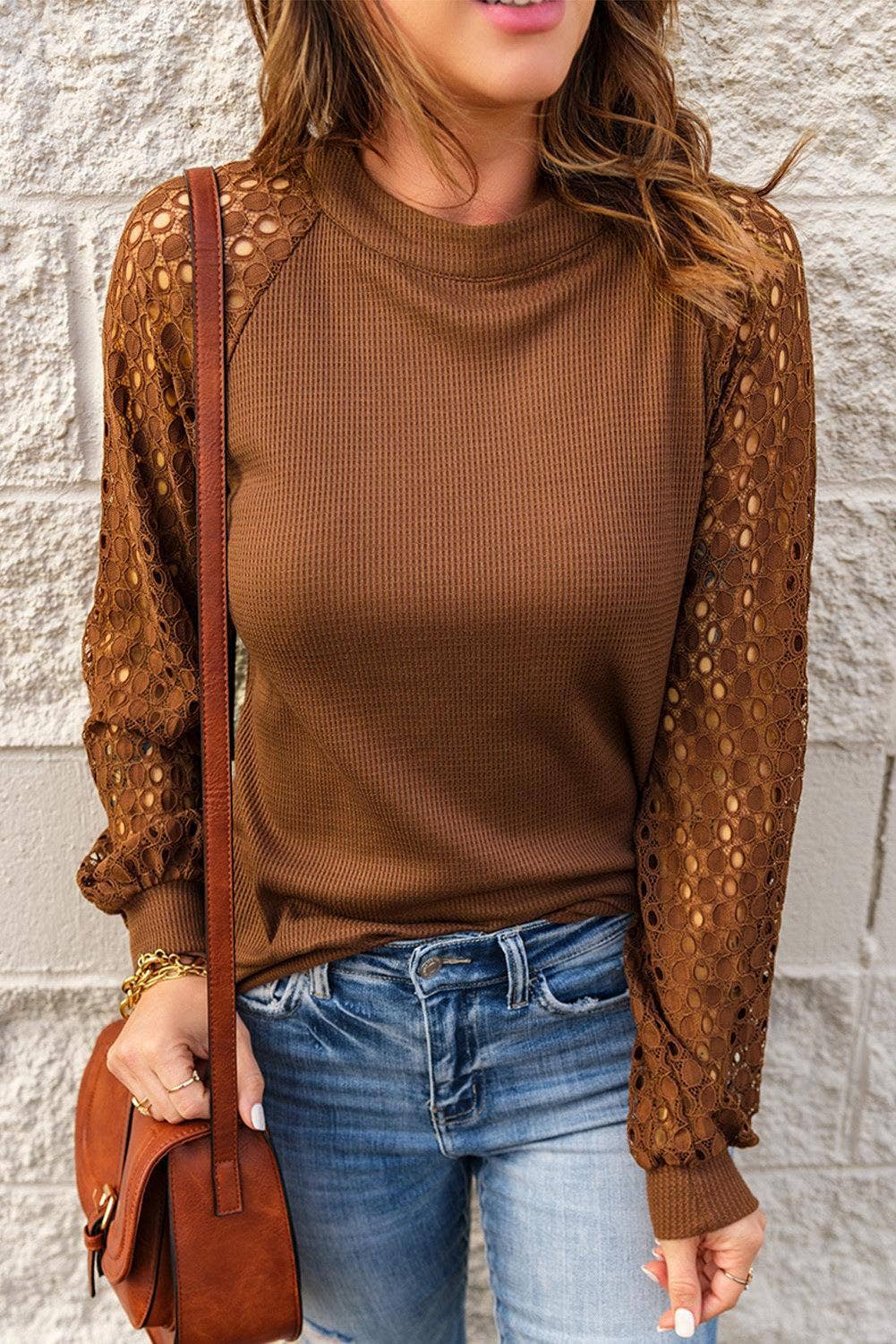 WAFFLE GREY PATCHWORK LONG SLEEVE T-SHIRT