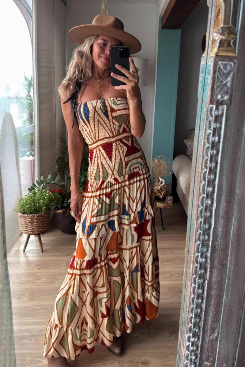 CWDMD5538_SUMMER RETRO BOHEMIAN PRINTED SLING DRESS