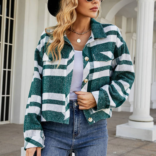 LAPEL PLAID SHIRT SHORT WOOL COAT