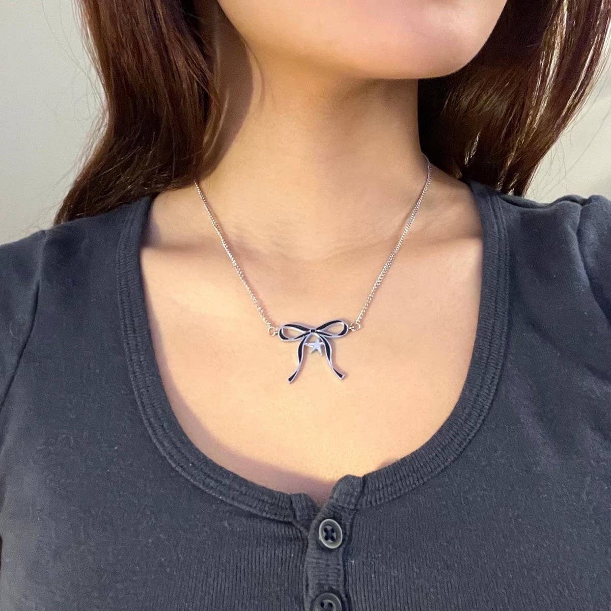 Double-Sided Oil Drip Star Bow Earrings