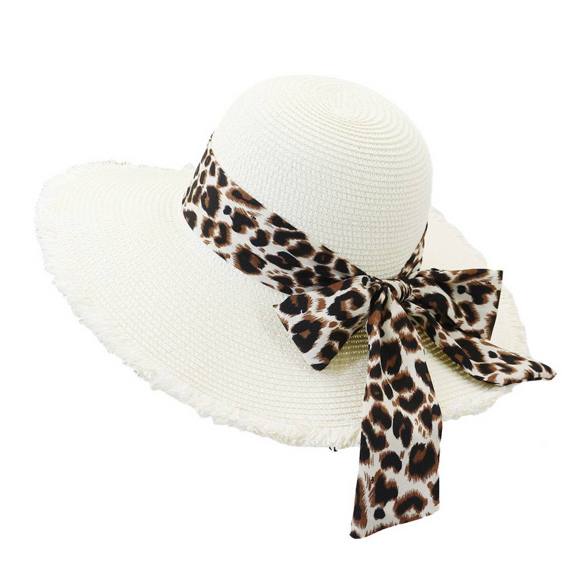 LEOPARD PRINT ROUND TOP STRAW HAT_CWAH1244