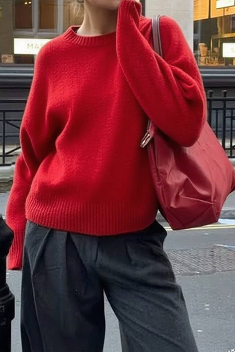 CWOSWL07508_V NECK LONG SLEEVE CASUAL KNIT TOP