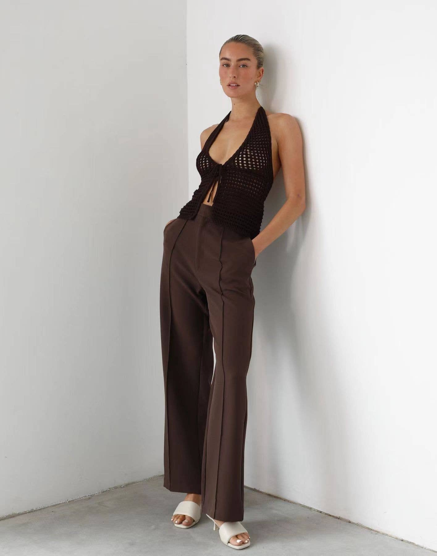 SEXY COMFORTABLE PICK HOLE CARDIGAN HALTER TOP