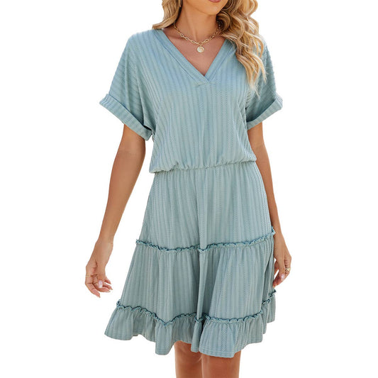 Draping solid color pleated skirt dress