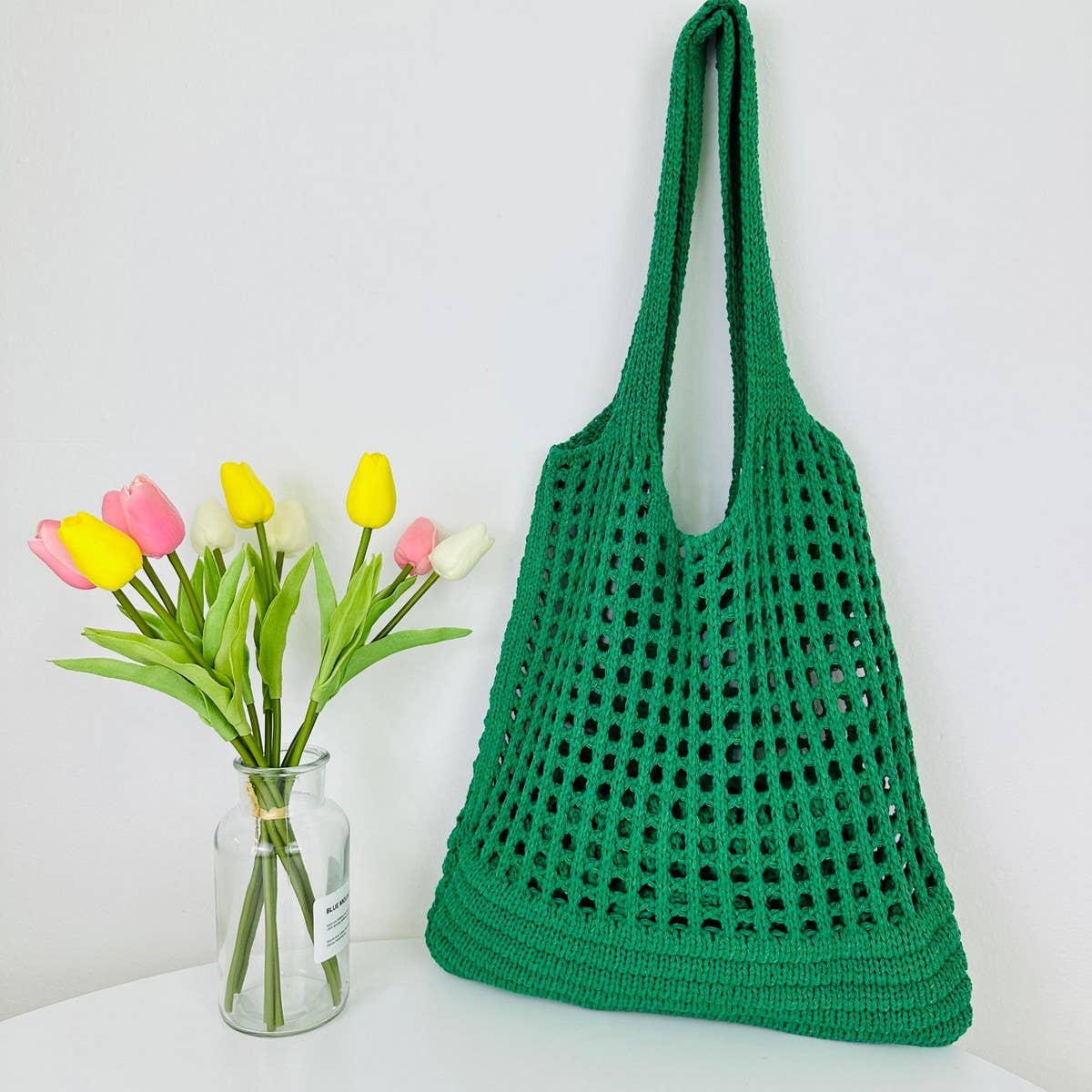 CWAB4576_SOLID COLOR KNITTED HOLLOW SHOULDER WOVEN BAG
