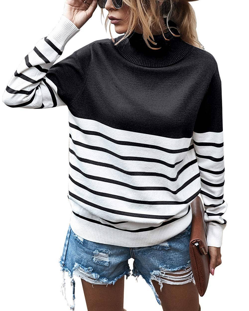 STRIPED COLOR MATCHING LONG-SLEEVED SWEATER