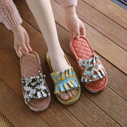 Floral Cotton Floor Slippers with Thick Sole