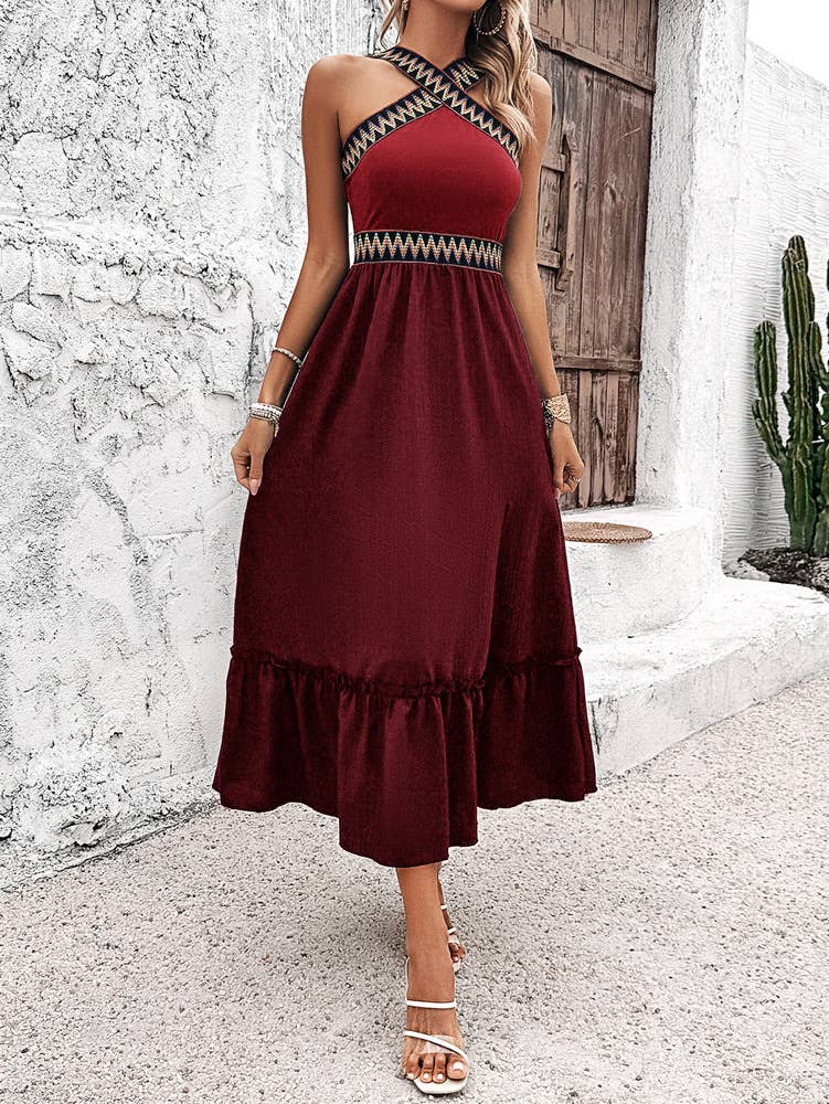 Elegant dress with neck and high waist