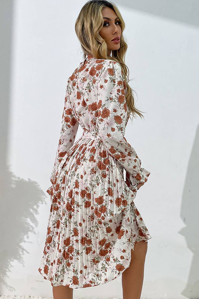 PRINTED LONG-SLEEVED HALF-TURTLENECK DRESS