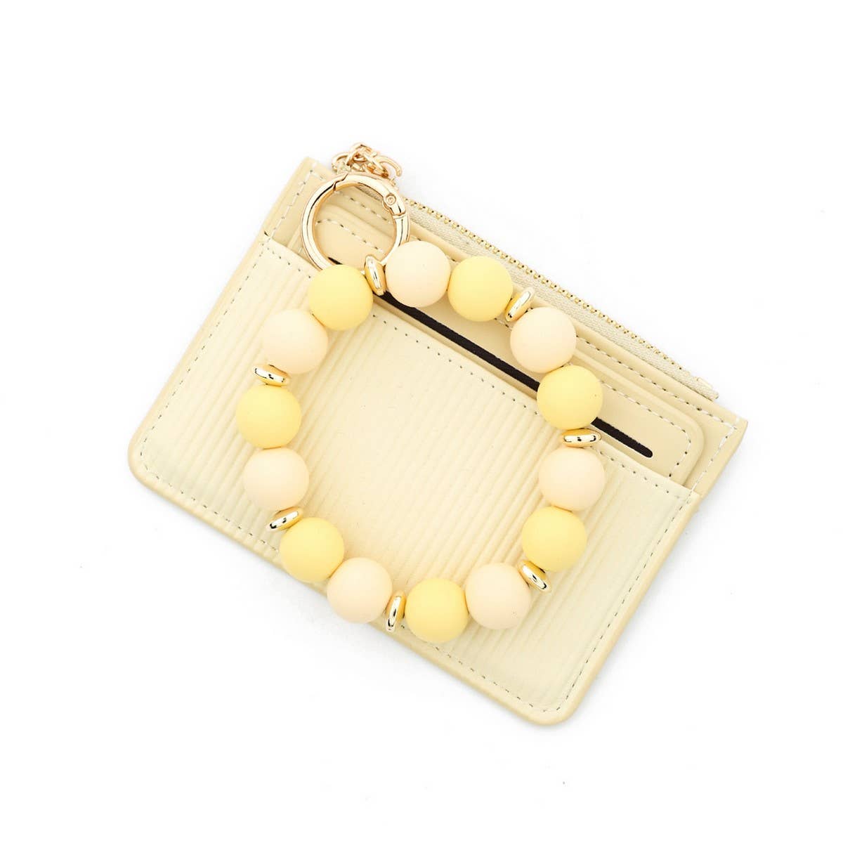 Leather ID Card Wallet with Silicone Bead Keychain_CUAB00449