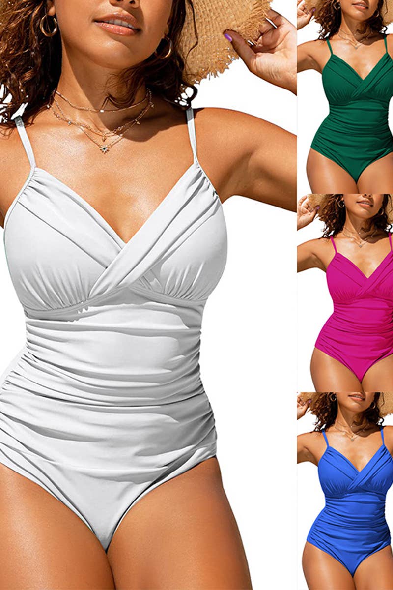 CWMW0805_CROSS COLORED PLEATED ONE-PIECE SWIMSUIT