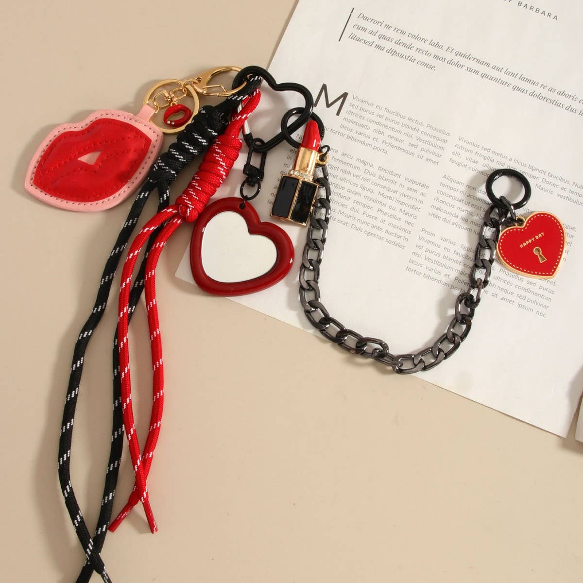 Lip Heart Charm with Mirror Keychain Bag Decor