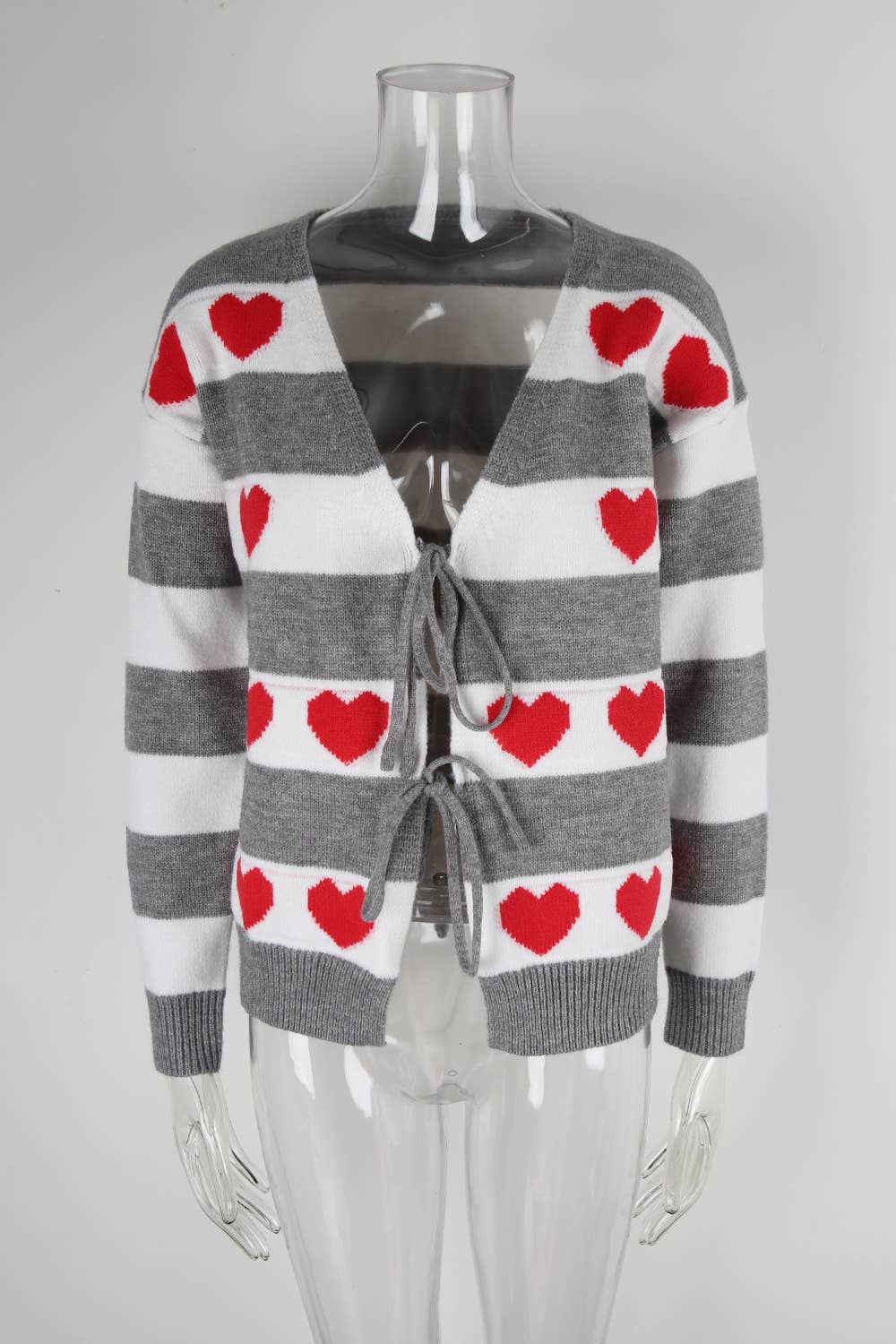 Valentine's Day heart-shaped drawstring cardigan