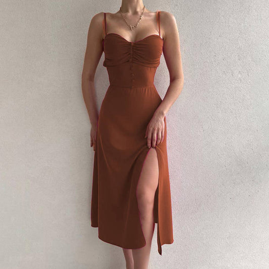 TRENDSET WAIST HIGH SPLIT HALTER DRESS