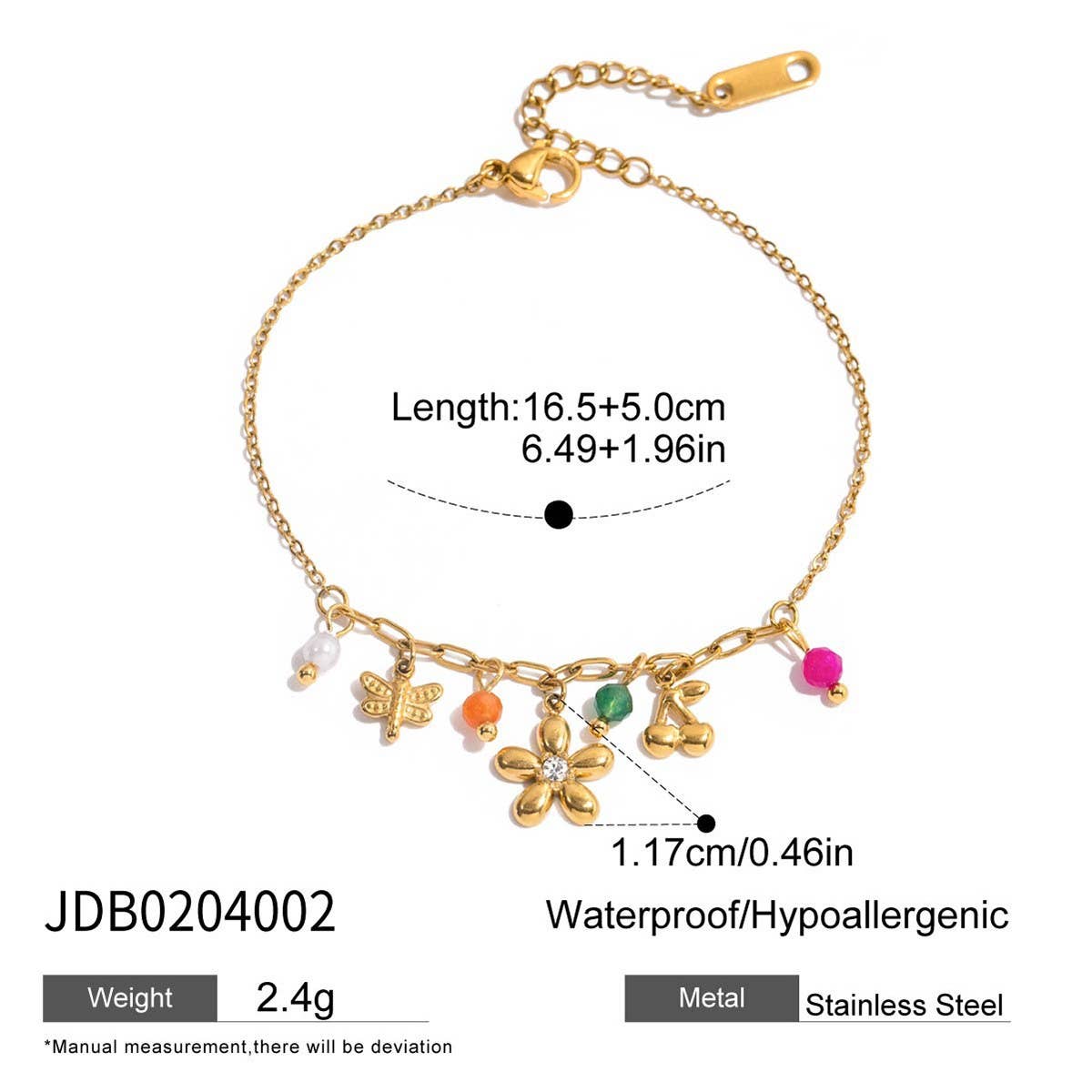 Sweet 18K Gold Puppy Paw & Bear Charm Bracelet