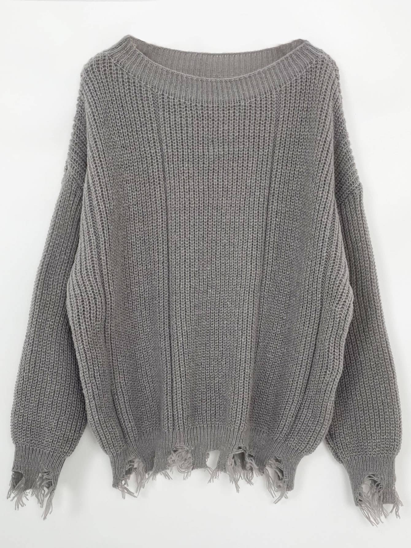 Laid-back style distressed frayed sweater