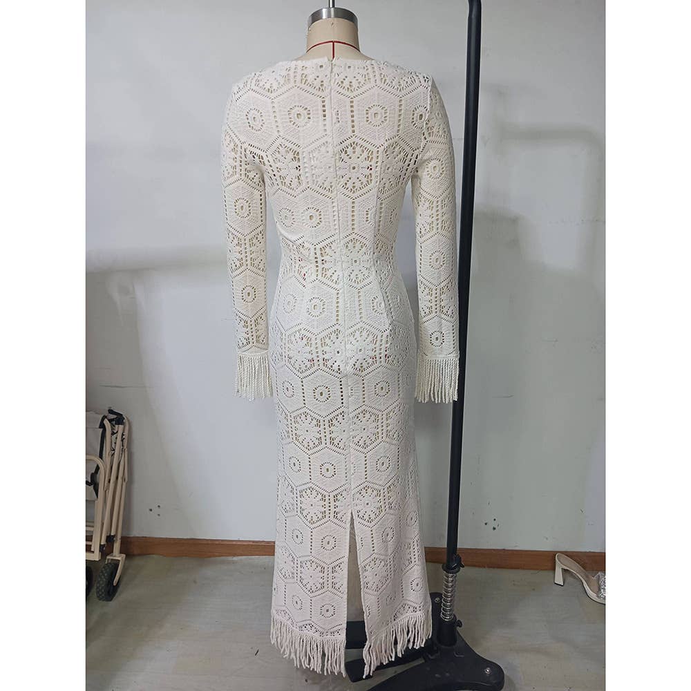 Hollow-out stitching tassel temperament dress