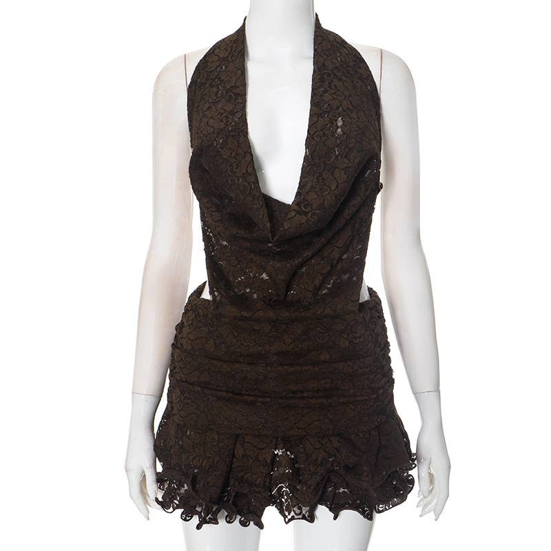 Lace Halter Backless Mini Dress
