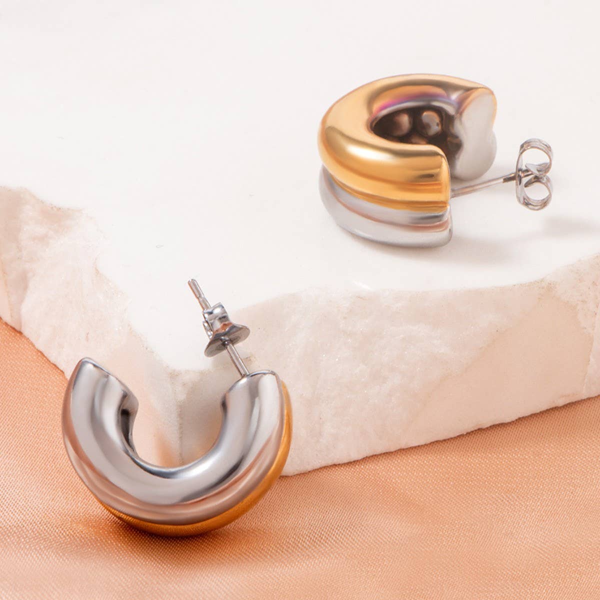 GEOMETRIC GOLD-PLATED FASHION DOUBLE-LAYER EARRINGS