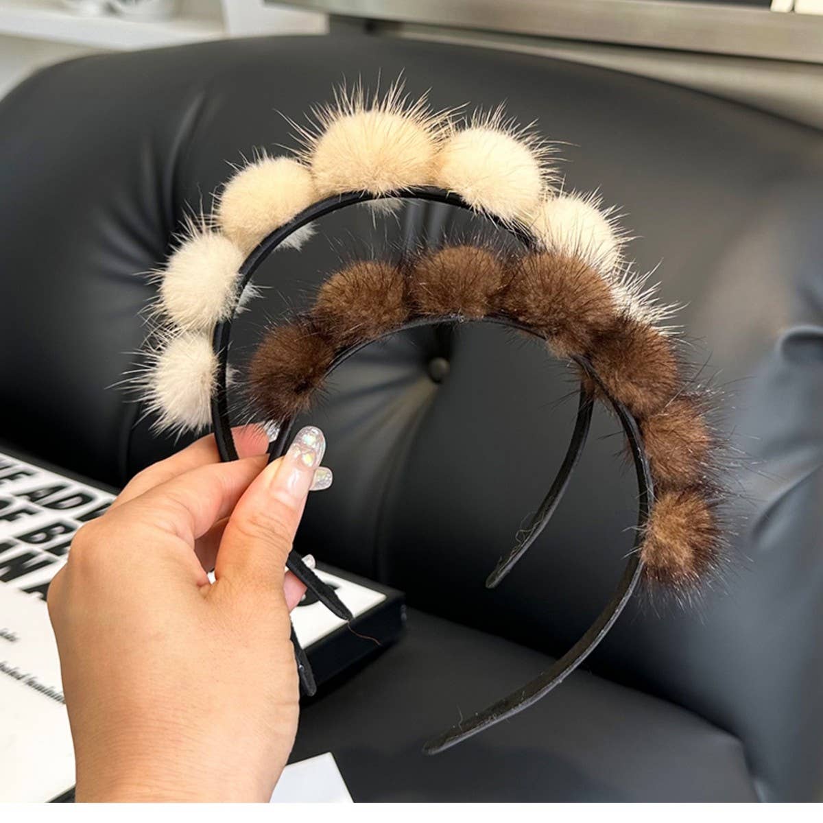 CUTE REAL MINK FUR BALL HEADBAND FUR HEADDRESS