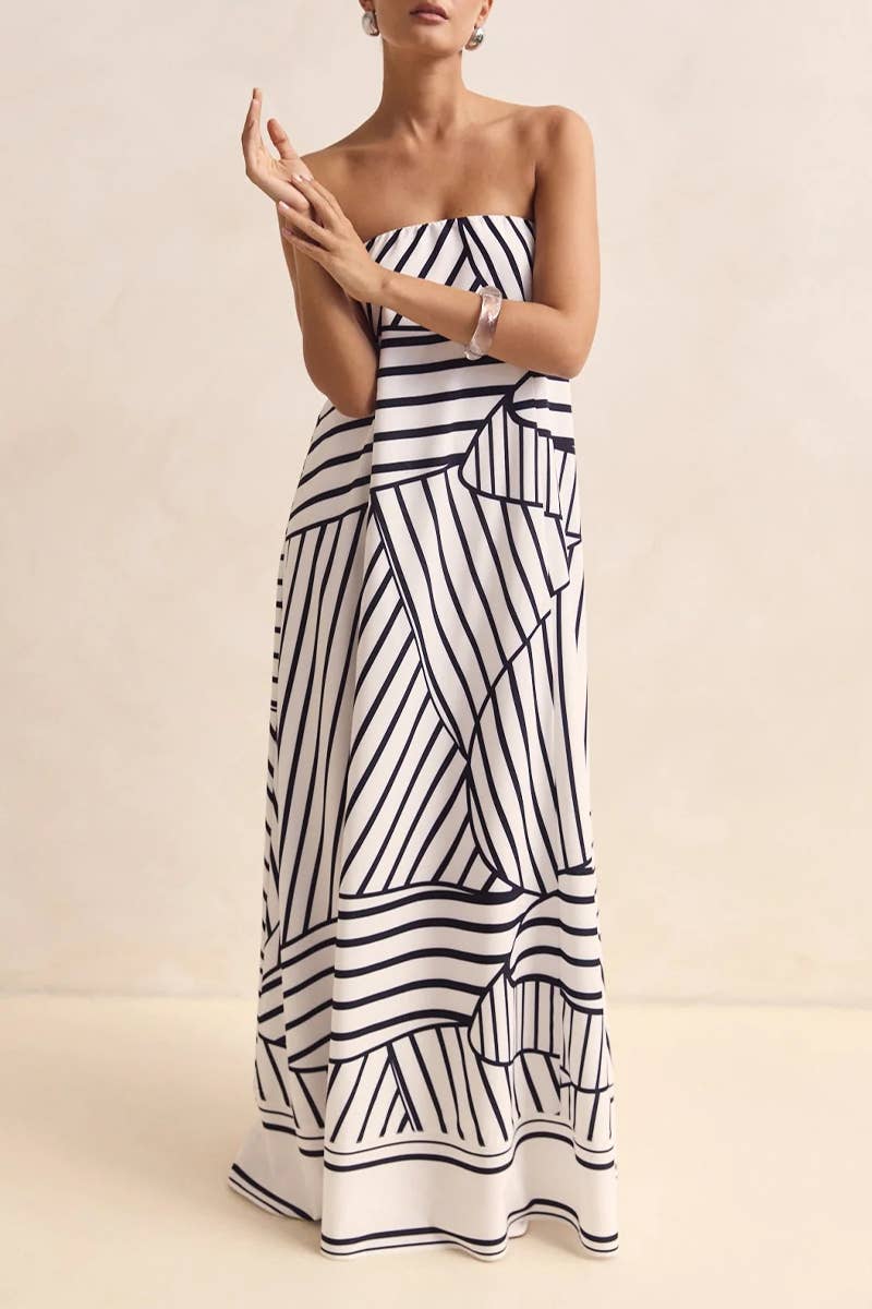 CWDMD5504_SUMMER SEXY STRAPLESS OFF-SHOULDER PRINTED DRESS