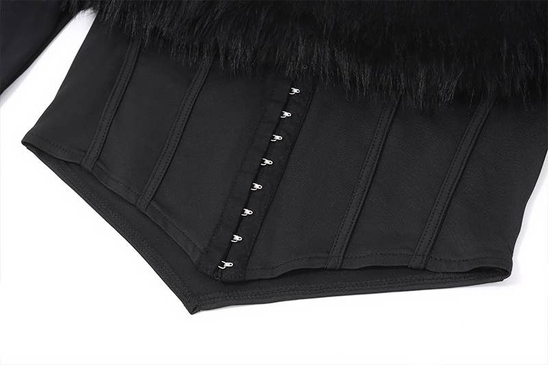 Sexy Fur One-Shoulder Mesh Asymmetrical Top