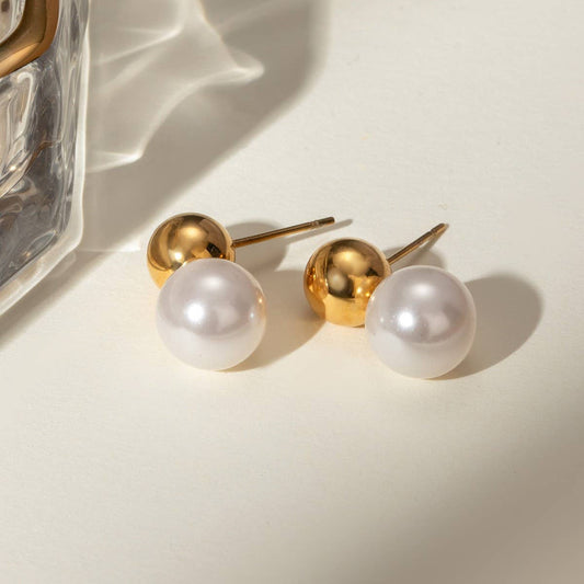 18K GOLD STAINLESS STEEL BEAD GLASS PEARL EARRINGS_CWASC1671