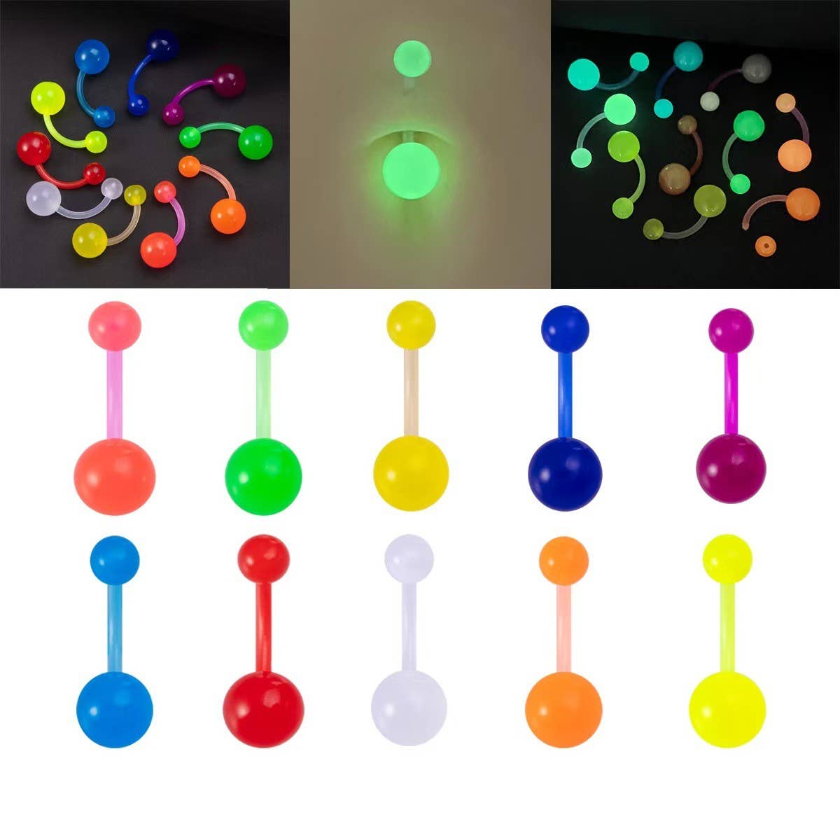 Glow in Dark Belly Ring ? UV Flexible Bar