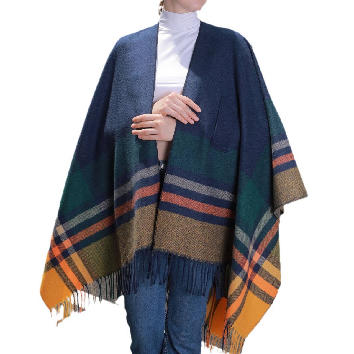 COLORFUL TASSEL STRIPED TIE SHAWL
